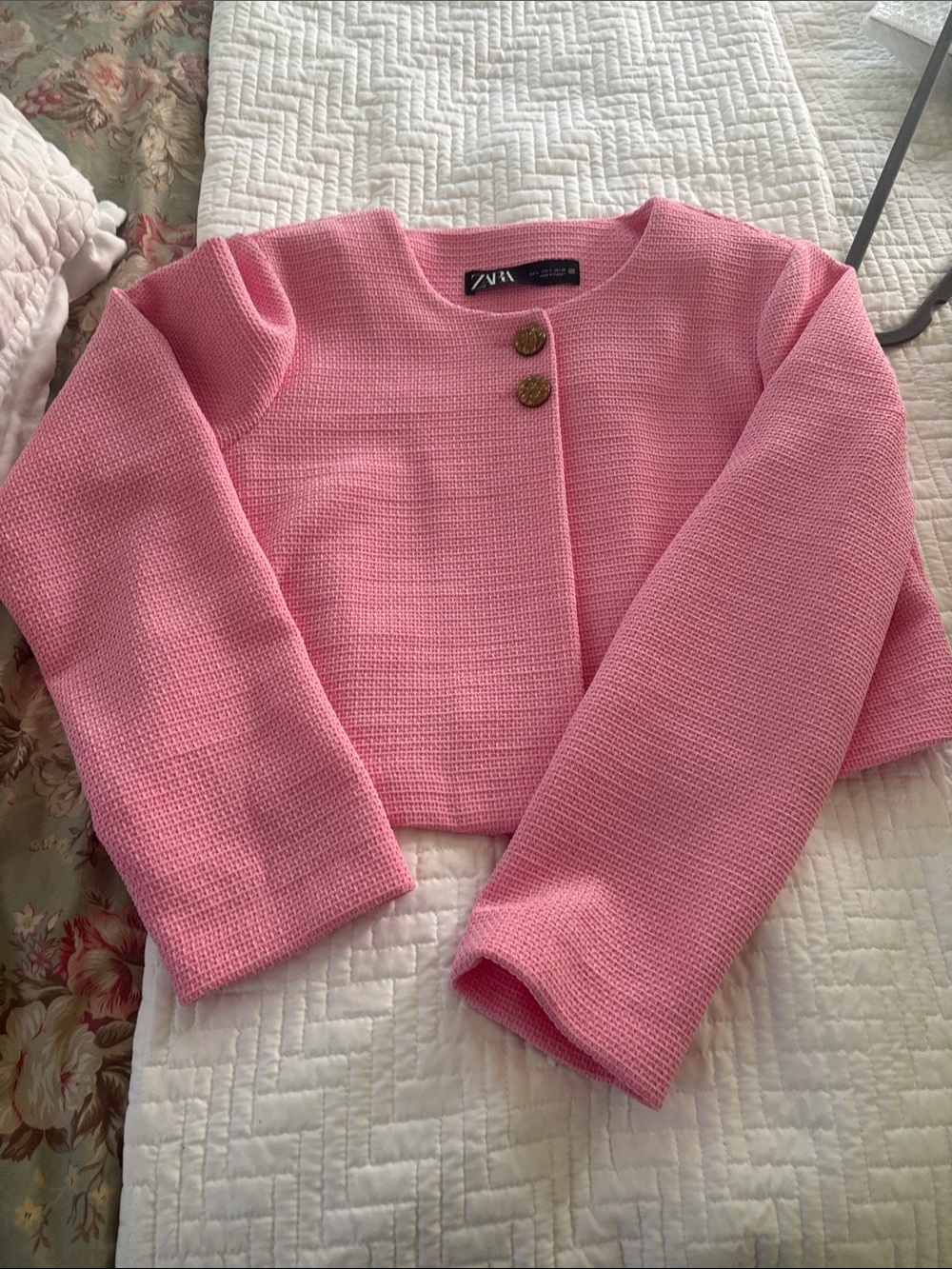 Zara Bubblegum Pink Textured Cropped Jacket